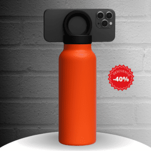 ¡Hidrátate y entrena con total seguridad! Termo de agua con soporte MagSafe y conservador de temperatura. Mantén tu bebida fresca y tu móvil siempre seguro mientras te ejercitas.